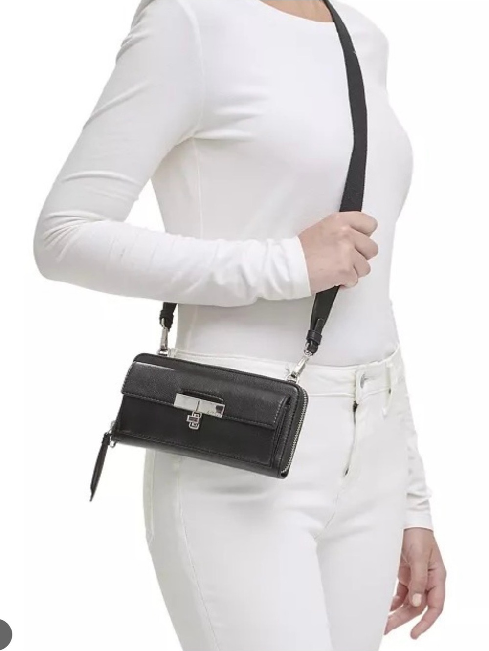 CALVIN KLEIN Women's Becky Turnlock Crossbody Bag Organizational Wallet on strap